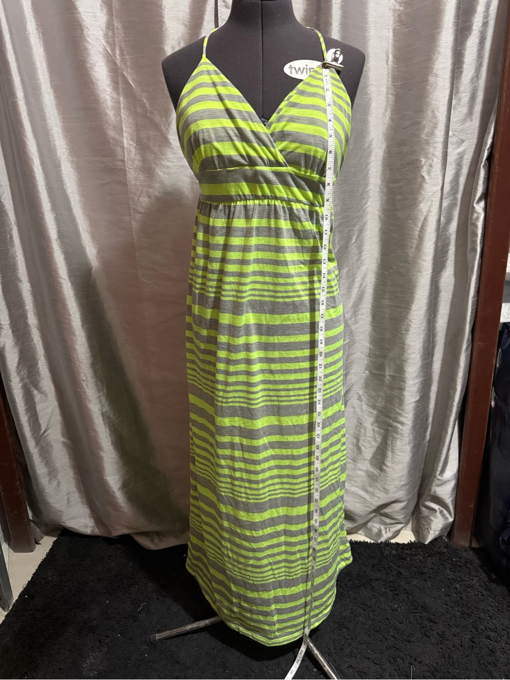Striped Lime Green and Gray Maxi Dress - Unbranded